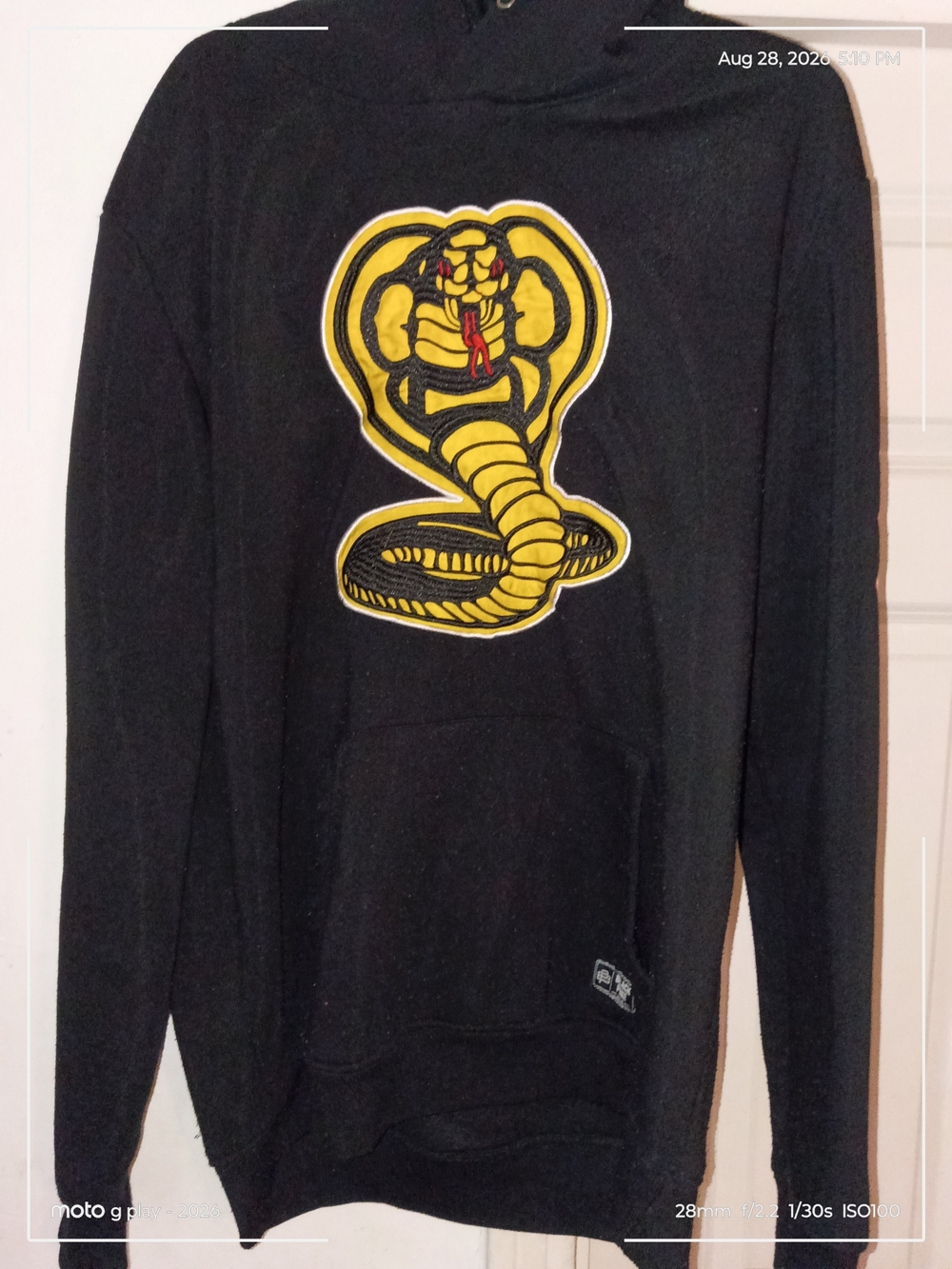 Black Zip-Up Hoodie with Yellow Cobra Patch